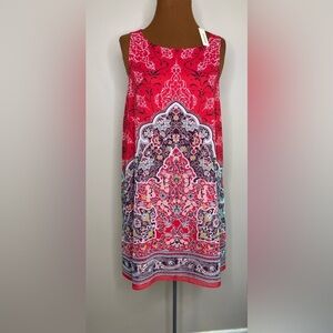 NWT Max Studio Red Scarf Print Sleeveless Shift Dress Size Medium
